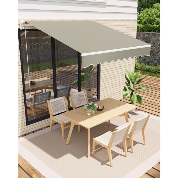 YUSAZENS Outdoor Front Retractable Awning, Aluminum Frame, Patio Sun Shade Canopy for Deck Yard Gray 10x8
