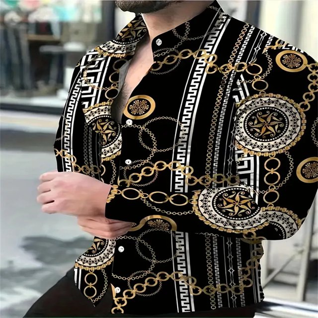 Camisa de hombre con botones y cuello de varias opciones, informal, de moda, nueva, de manga larga, con estampado 3D, suave y cómoda, talla