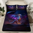 thumbnail image 2 of jejeloiu Magic Animal Dragon Full Size Sheets,Ancient Fantasy Theme Bed Sheets,Purple Black Sheet Sets For Boy,Microfiber Bedroom Decor,4pcs, 2 of 7