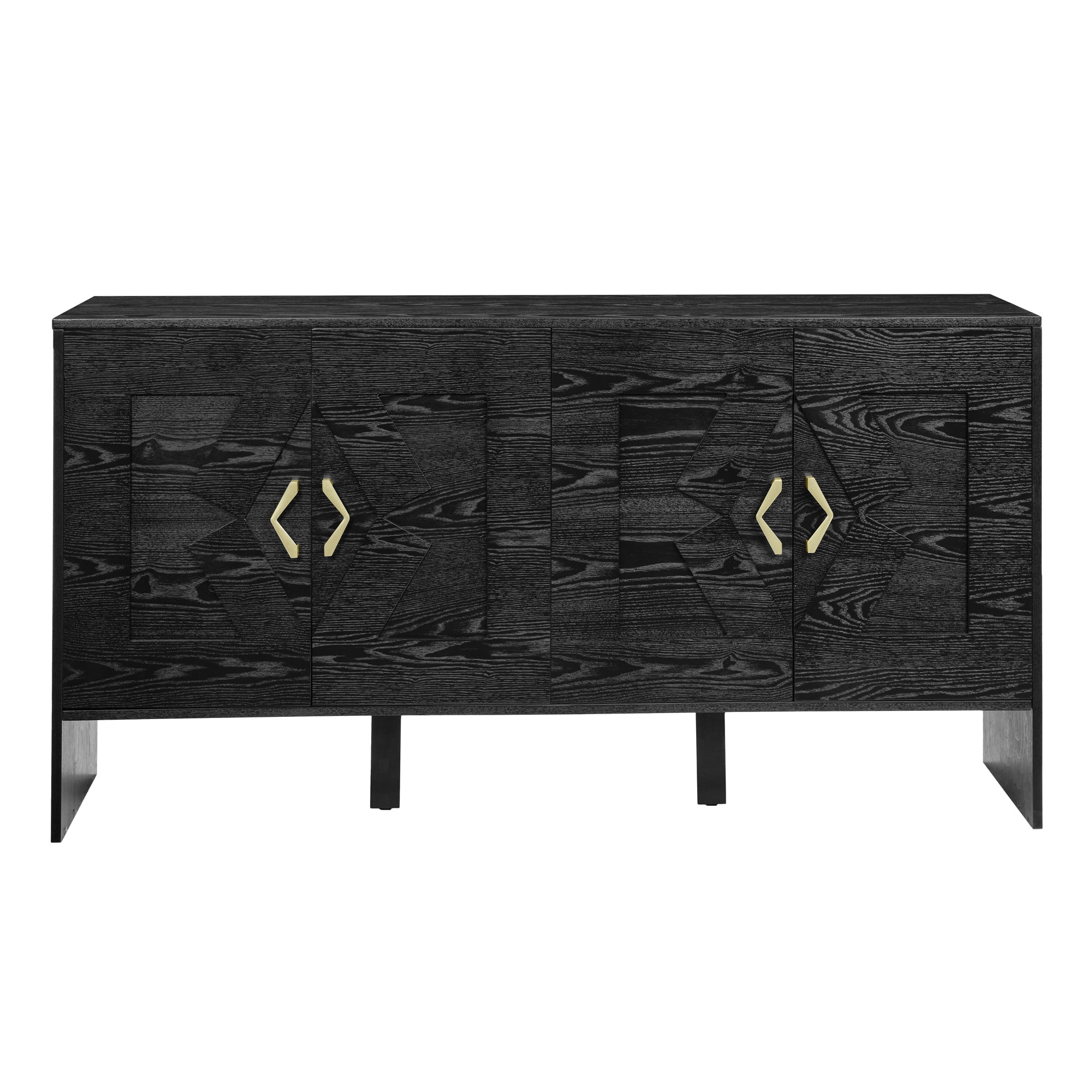 60" Sideboard Buffet Cabinet with Storage, TV Media Console, Storage Cabinet with Geometric Pattern & Adjustable Shelves for Kitchen Dining Living Room Entryway Hallway, Black