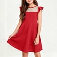 thumbnail image 2 of Zpanxa Girls Dresses, Kid's Mesh Casual Dress Solid Round Neck Sleeveless Dresses Red 10 Years, 2 of 6