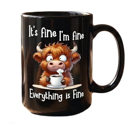 Fareti Funny Cow Mug, I'M Fine It'S Fine Everything Is Fine, Cute Cow with Flower, Humorous Coffee Cup Gift for Cow Lovers, Stress Relief, Office Humor, Ceramic Mug