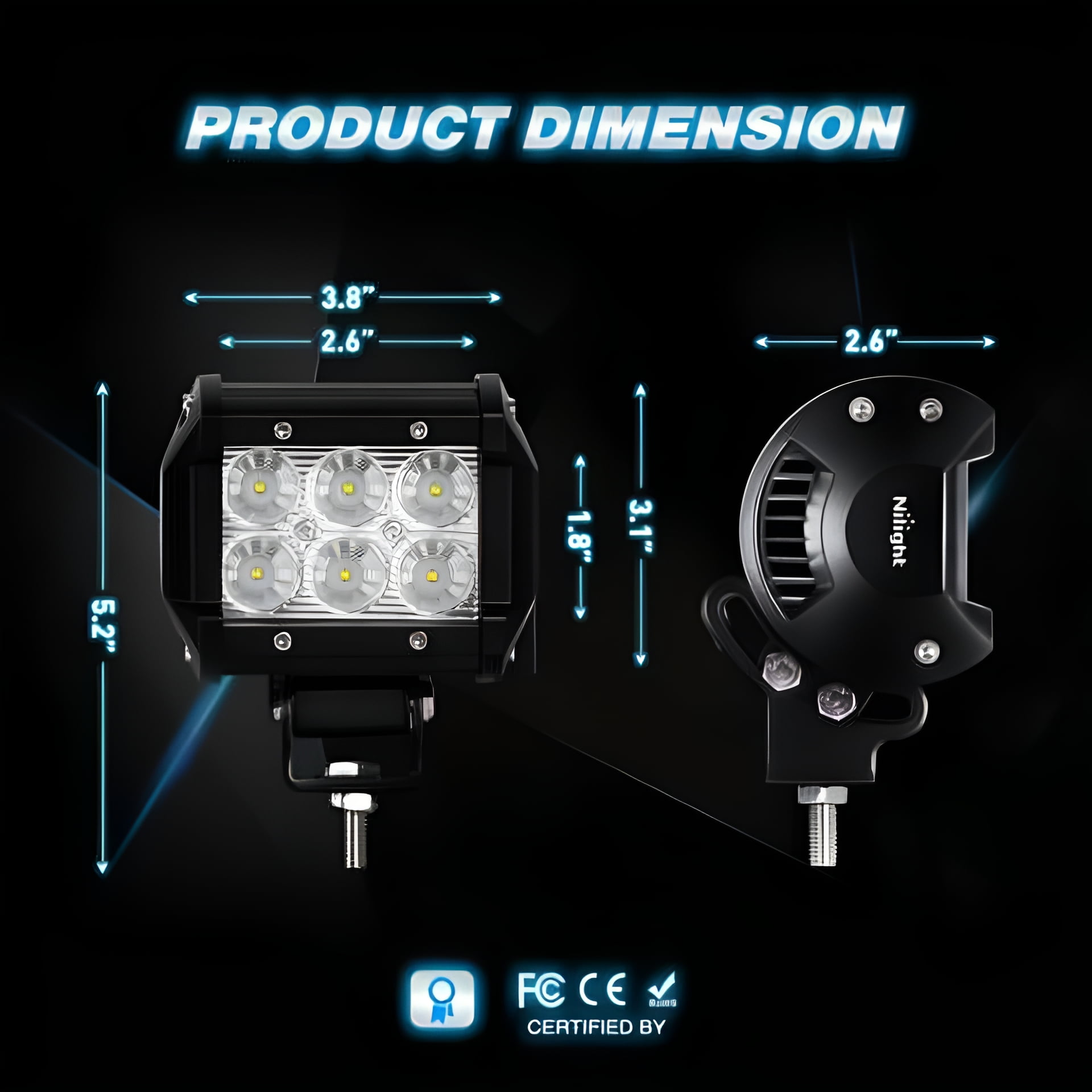 Nilight 2PCS 4inch LED Light Bar 18W Flood Led Off Road Lights with 12V 5Pin Rocker Switch LED Light Bar Wiring Harness Kit