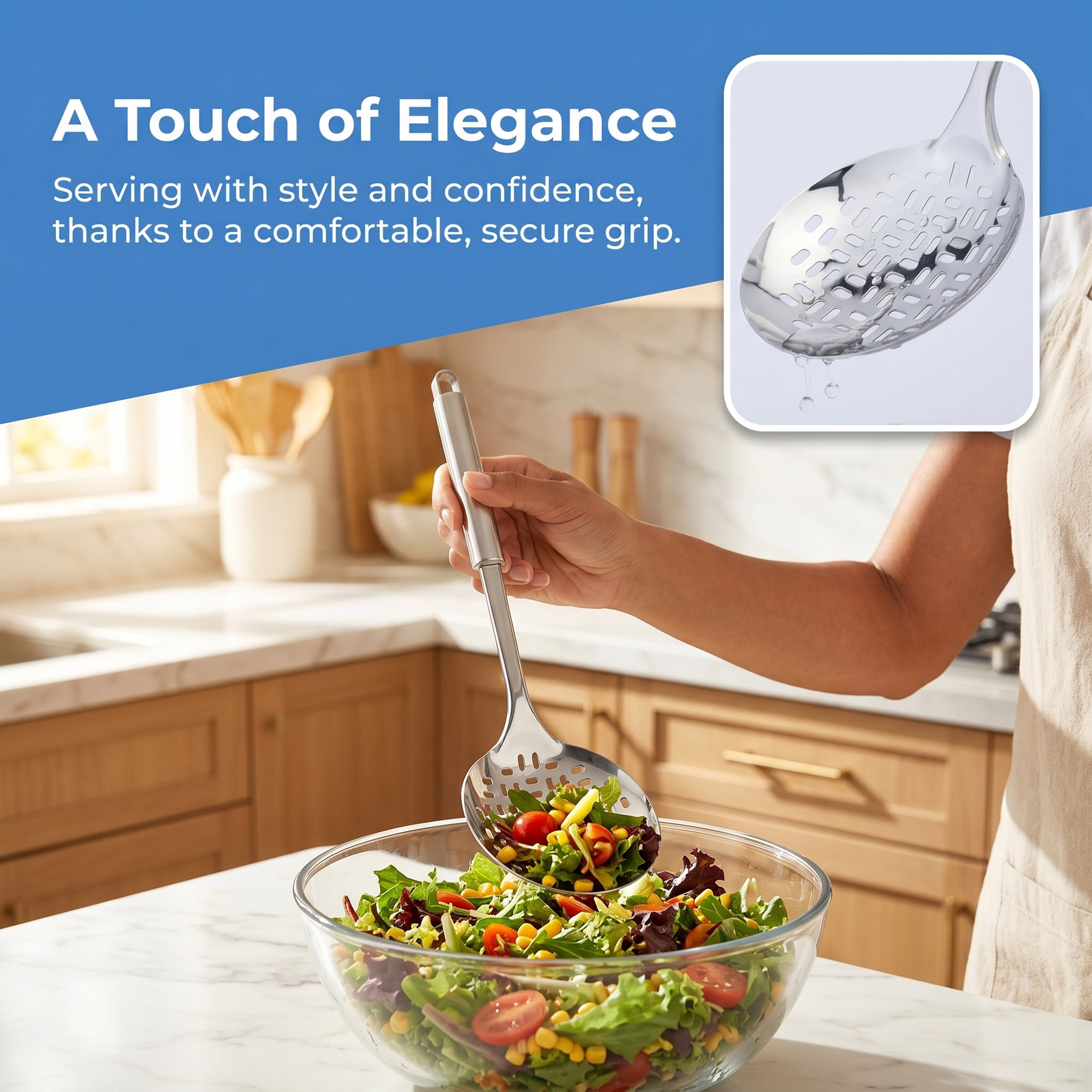Unique Bargains Stainless Steel Spoon Safe for Non Stick Cookware Slotted spoon 15.9"x4.5"