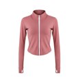 thumbnail image 3 of AherBiu Hauts d'Entraînement pour Femmes à Manches Longues avec Fermeture Éclair, Col Montant, Extensibles, Compression, Haut de Yoga, T-Shirts, 3 of 4