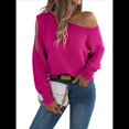 thumbnail image 2 of Tops de Crochet para Mujer, Suéteres con Hombros Descubiertos, Ropa de Playa de Punto Calado de Larga de Verano Rosa Roja M, 2 of 10