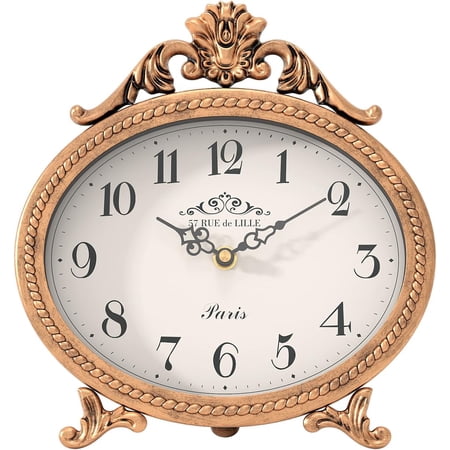 Vintage Table Clock,Antique Gold French Rustic Style Mantel Clock | Desk and Shelf Decorative Clocks for Living Room,Farmhouse,Bedroom, Bedside,Gift Clocks