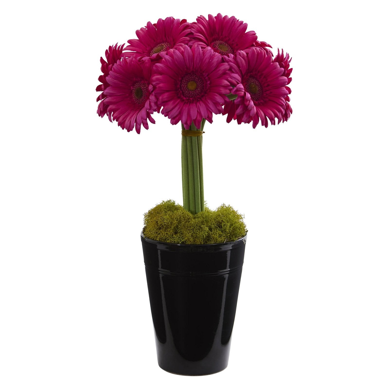 Nearly Natural Gerbera Daisy Artificial Arrangement in Black Vase, Light Pink