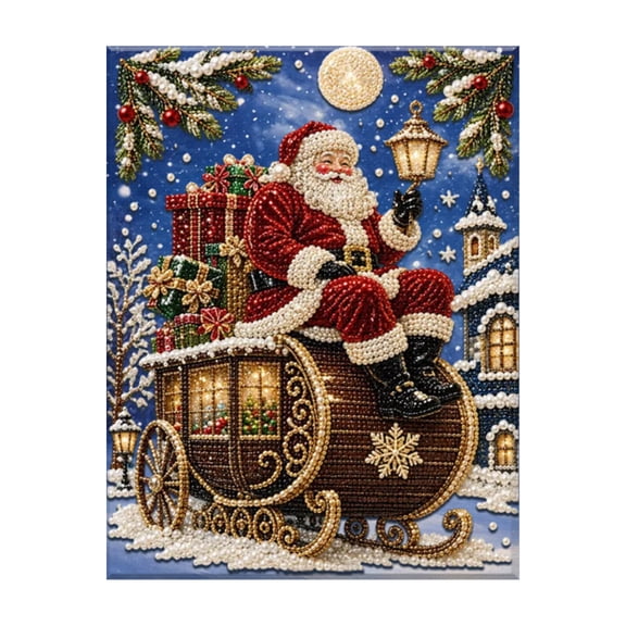 DIY Christmas Pearl Diamond Painting Art Kit, Christmas Pearl Beads Art Craft for Adults & Beginners, Gemstone Beads Painting for Home Wall Decor