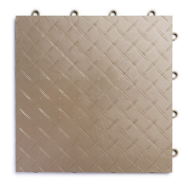 Big Floors RaceDeck - Azulejos modulares entrelazados para suelo de garaje con diseño de placa de diamante (beige, 48 unidades de 12 x 12 pulgadas)