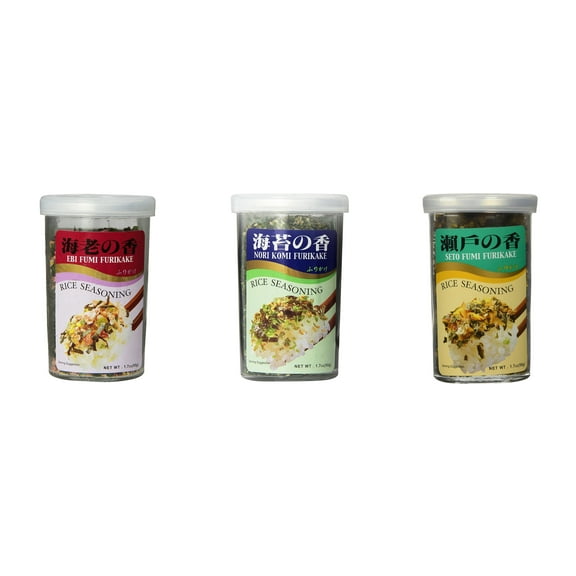 Ajishima JFC Rice Seasoning Fumi Furikake 3 Flavor Mixed Bundle (EBI,Nori Komi,Seto) Plus NineChef Brand Long Handle Coffee Spoon
