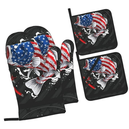 

Tebeau Largemouth Bass Fish in USA Print 4 Pcs Oven Mitts and Pot Holders 500°F High Heat Resistant Kitchen Oven Mitts with Pot holders Long Oven Mitts for Baking and Cooking