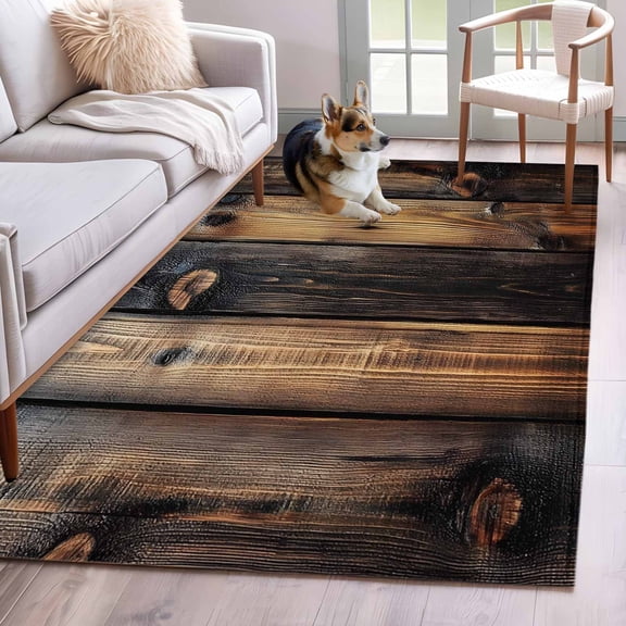 Black Brown Board Area Rug 3x5 Washable Rug Non Slip Vintage Chic Shabby Wooden Grain Large Area Rug Indoor Floor Carpet for Entryway Bedroom Kitchen Living Room Home Office Dining Room Nursery