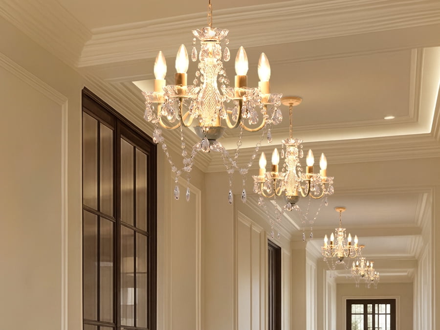 Small Crystal Chandelier Ceiling Lights White Fixture 4-Light For Dining Room Bedroom