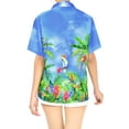 thumbnail image 3 of LA LEELA Women's Button Down Blouses Casual Summer Beach Party Shirt V Neck Blouse Short Sleeve Vacation Button up Dress Hawaiian Shirts for Women M Cockatoo Leaf, Blue, 3 of 4