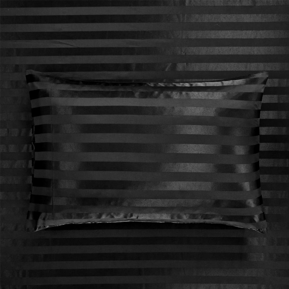 AiMay Italian Style  6 Piece Satin Bed Sheet Set Stripes Super Soft Deep Pocket 1800 Luxury Rich Silk 1 Flat Sheet 1 Fitted Sheet 4 Envelope Pillowcases Stain-Resistant Wrinkle Free (Queen, Black)