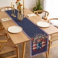 thumbnail image 3 of Table Runner 108 Inches Long for Kitchen Dining, Independence Day Dresser Scarf Farmhouse, Dining Table Decorations for Wedding/Parties, US Flag Stars Spring Flowers Retro Blue 13 x 108 In, 3 of 8