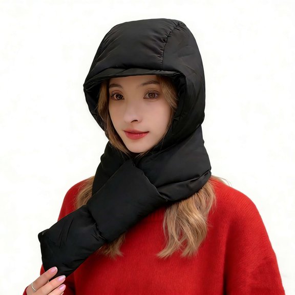 Windproof Hooded Scarf Hat, Ear Protection Full Hood Hat, Waterproof Trapper Warm for Skiing Cycling Outdoor, Black