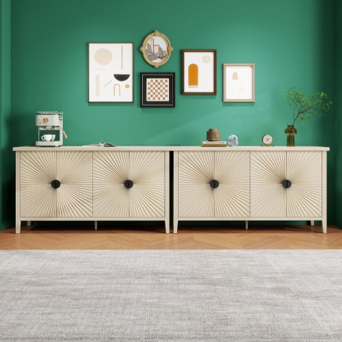 BSHTI 4 Door Sideboard ,Carved Sideboard Buffet Cabinet With Storage ,Modern Coffee Bar Cabinet With Adjustable Shelf For Living room,Diningroom,Kitchen