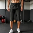 thumbnail image 5 of Sewkxo Men's Capri Pants 3/4 Joggers Gym/Workout/Hiking Below Knee Long Shorts Lightweight Quick Dry Shorts with Zipper Pockets,Black XL, 5 of 5