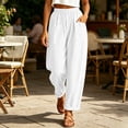 thumbnail image 5 of Women's Lightweight Textured Cropped Wide Leg Pants Elastic High Waist Rolled Hem Loose Casual Trousers with Patch Pockets Streetwear White, 5 of 6