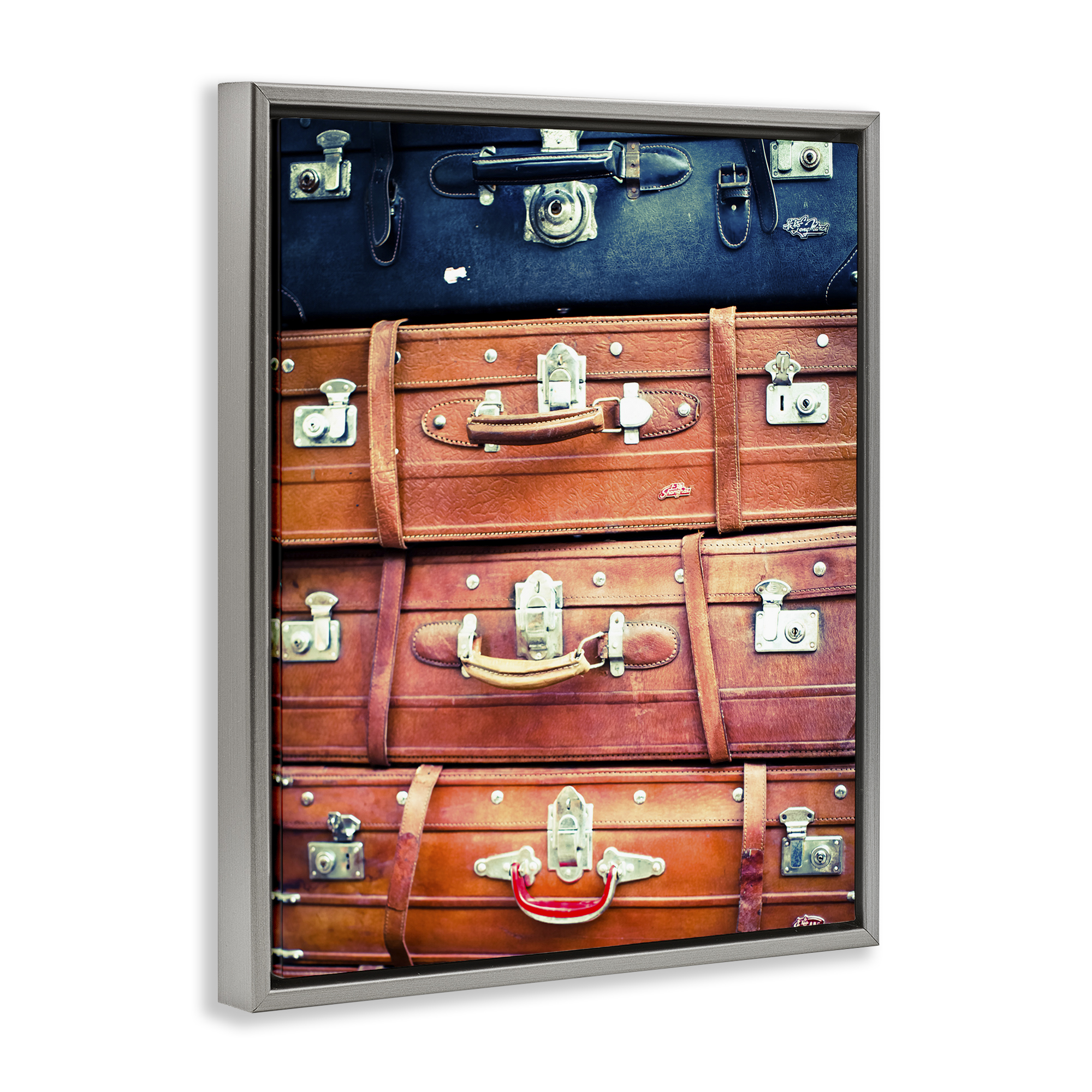 Stupell Industries Varied Stacked Suitcases Novelty Photography Gray Floater Framed Art Print Wall Art, 25 x 31