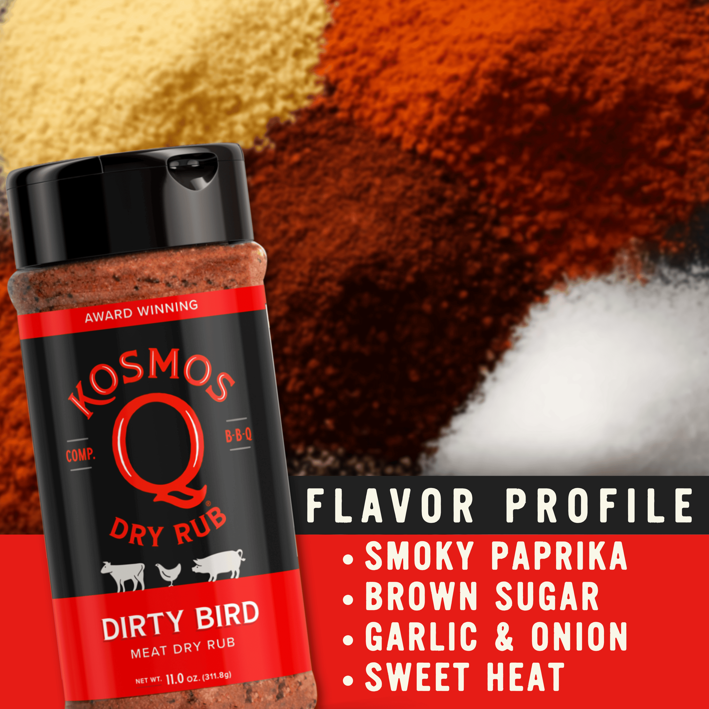 Kosmos Q Dirty Bird Dry BBQ Rub and Seasonings for Beef, Chicken & Pork, 11 oz