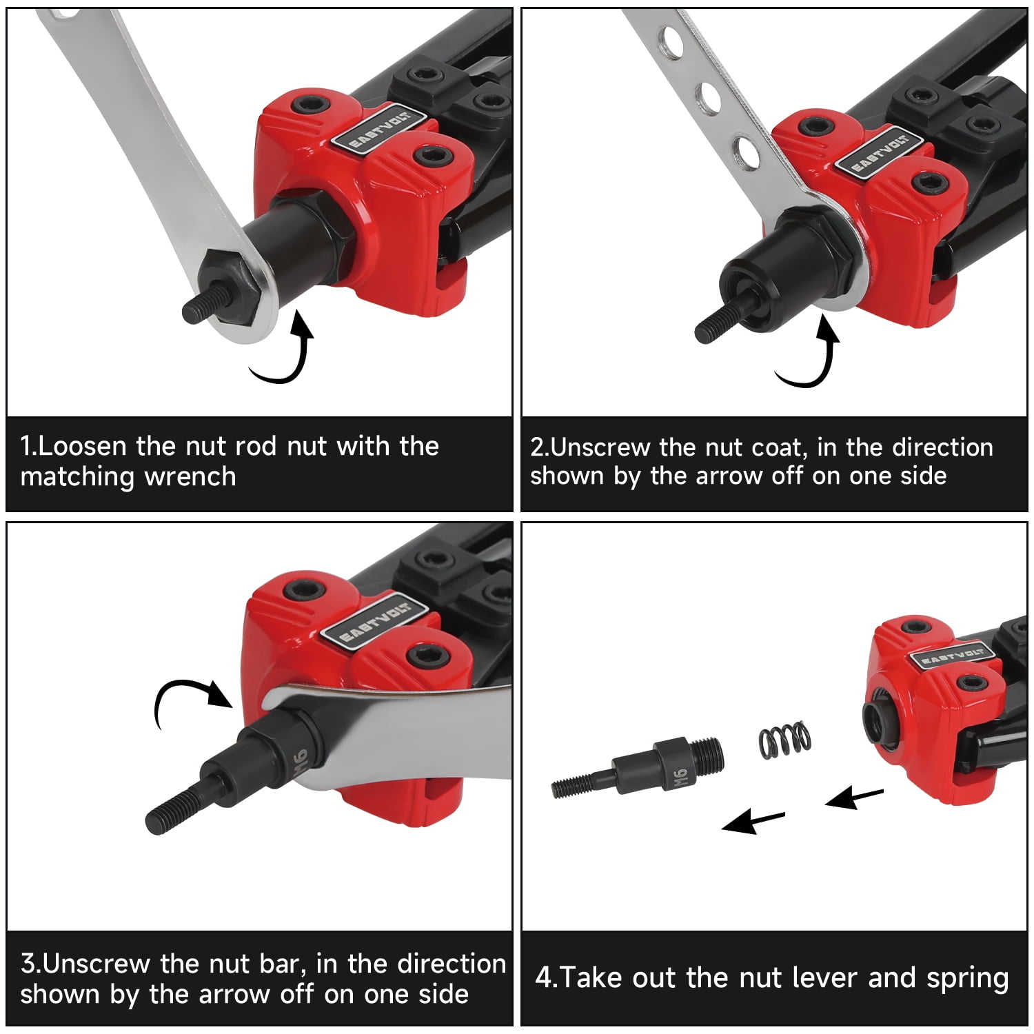 Rivet Nut Tool Kit, Eastvolt 14-Inch 3 in 1 Hand Rivet Gun with 6 Metric Mandrels M3 M4 M5 M6 M8 M10, Rivet Bolt Tool with 3 Metric Bolt Mandrels and Rugged Carrying Case