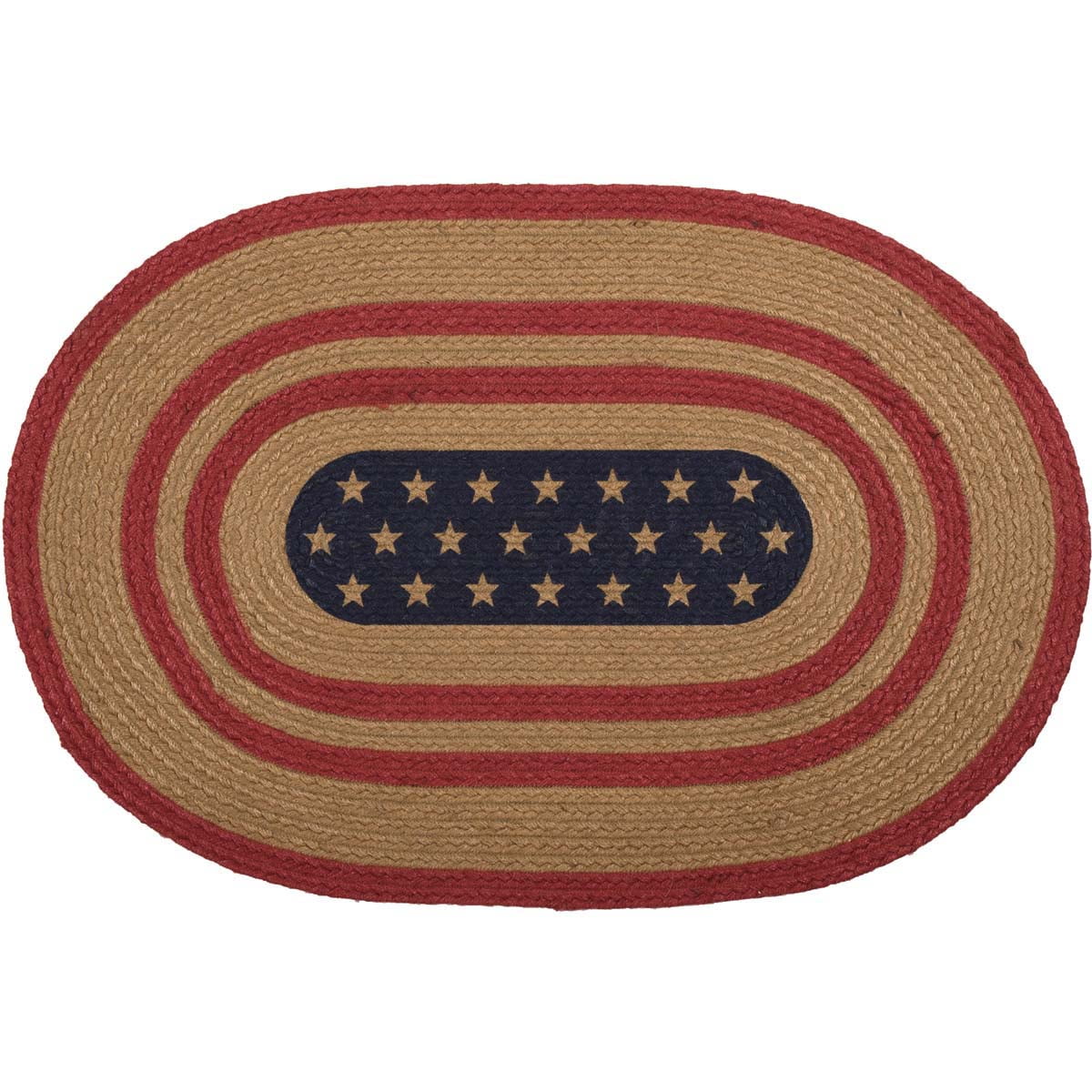 VHC Brands Liberty Stars Flag Americana Jute Half Circle w Non-slip Pad 16.5x33" 