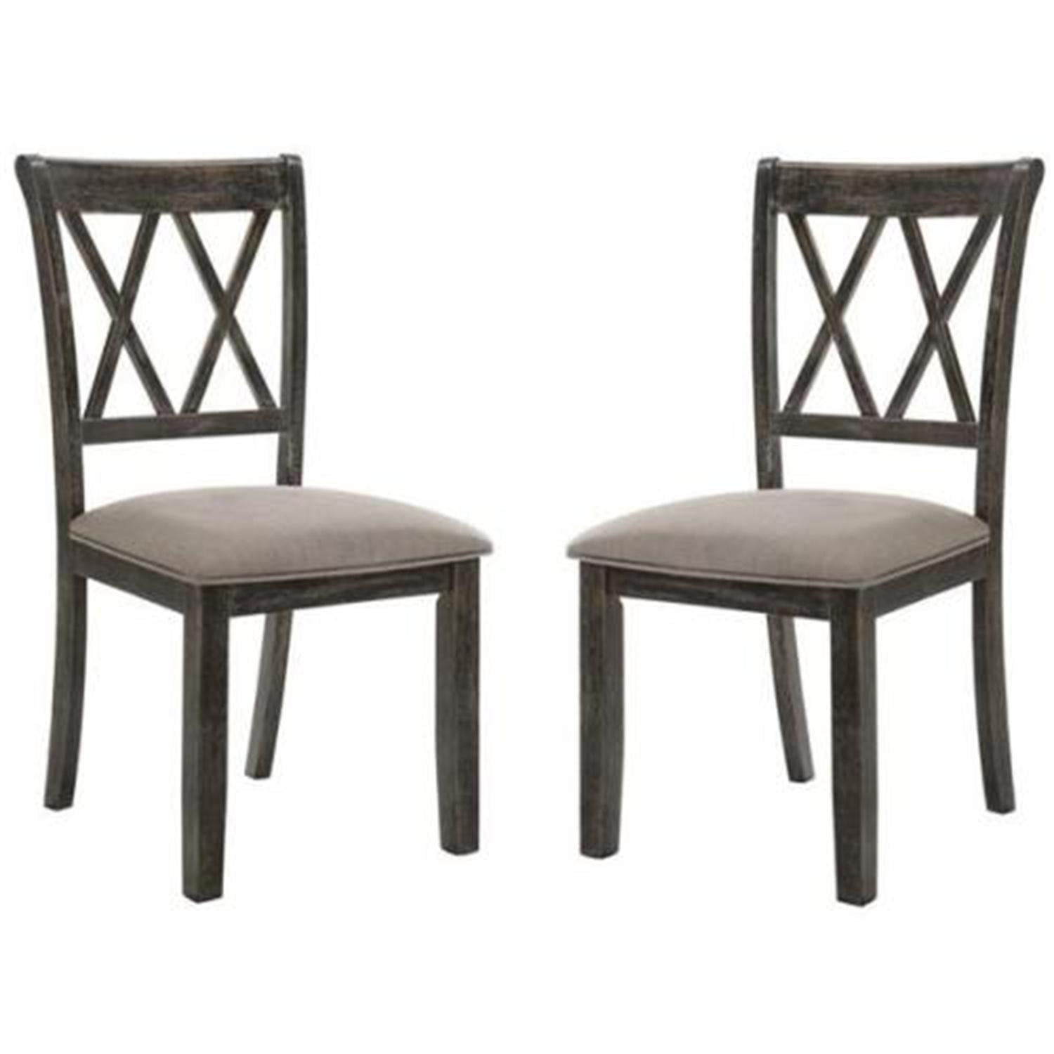 Weathered Gray Linen Upholstered Side Chair with Cross Back Design