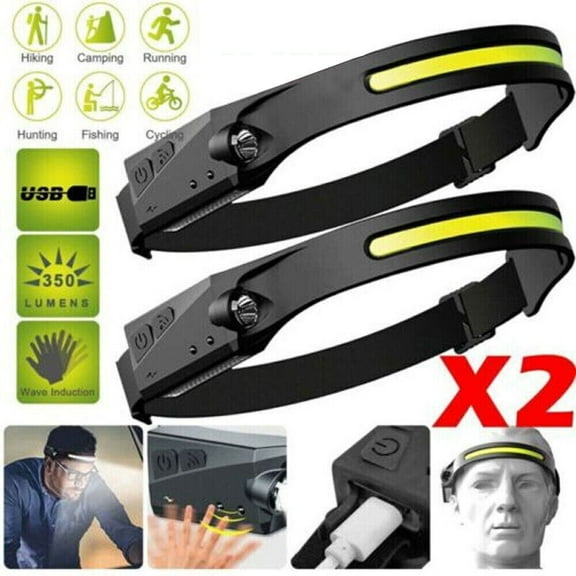 2X Waterproof COB Headlamp Night Buddy LED Motion Sensor Head Torch Headlight US
