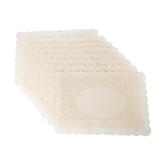 Sana Enterprises Vinyl Lace Spill Proof Placemats, Stain, Heat Resistant 12x18 Inch, Beige Set of 8