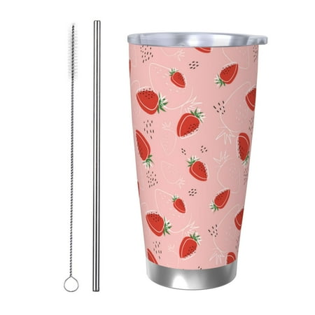 

Logiee Cute Strawberry C Print 20OZ Car Cup with Lid Stainless Steel Vacuum Insulated Double Wall Travel Tumbler Durable Insulated Coffee Mug Thermal Cup with Straw-Straw Two-piece Set