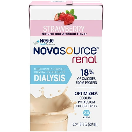 Nestle Novasource Renal Nutritionally Complete Formula Strawberry 8 oz Carton 27 Ct