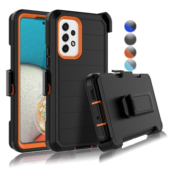 Galaxy A53 5G 2022 Case, Built-in Screen Protector Case with Belt Clip Holster Heavy Duty Rugged Shockproof Full Body Protection Kickstand Cover -Orange