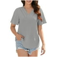 thumbnail image 1 of Liquidation d'Économies! T-Shirt Grande Taille pour Femmes BEFOKA, Blouse Décontractée d'Été pour Femmes, Haut à Manches Courtes Basique Décontracté Col Rond Plissé T-Shirt Ample en Coton, 1 of 4