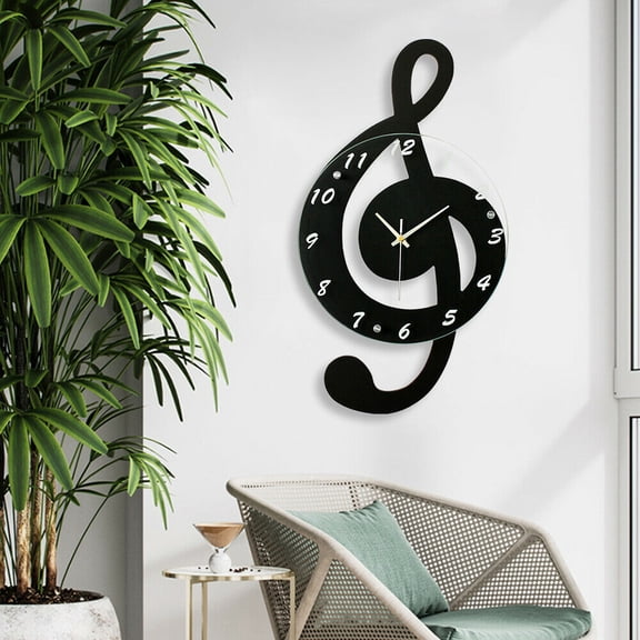 Modern Musical Note Glass Wall Clock Living Room Hanging Clocks Silent 9.5 inch