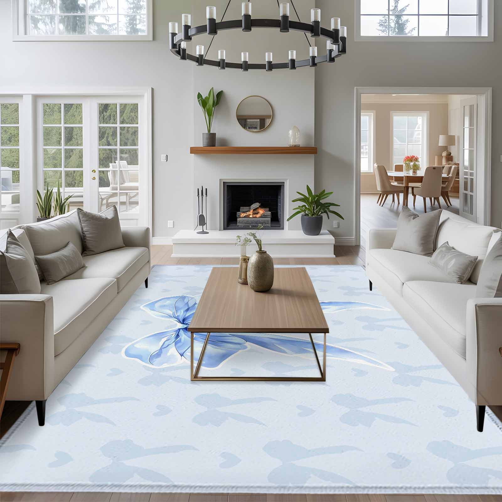 Cute Bow Area Rugs 6'x9', Washable Small Throw Rugs for Kitchen Dining room, Blue Bowknot Minimalist Solid Color Indoor Outdoor Rug Non-Slip Low Pile Carpet Runner Reversible Floor Mats