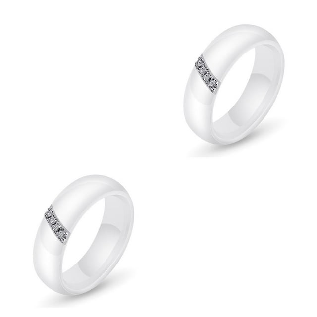 Sonducket Anillo de circón Superficie lisa Blanco Negro Cerámica Anillos de estilo simple Accesorio de moda Mujeres Joyería de compromiso Blanco nueve 2piezas