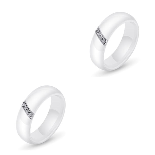 Sonducket Anillo de circón de cristal Superficie lisa Blanco Negro Lazo de cerámica Estilo simple Mujeres Pareja Joyería de compromiso de boda Type6 NO6