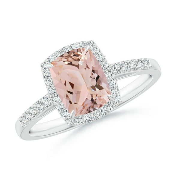 Angara Natural Morganite Ring - Rectangular Cushion 1.2 ct Morganite Halo Engagement Ring in Platinum for Women (Ring Size = 11)