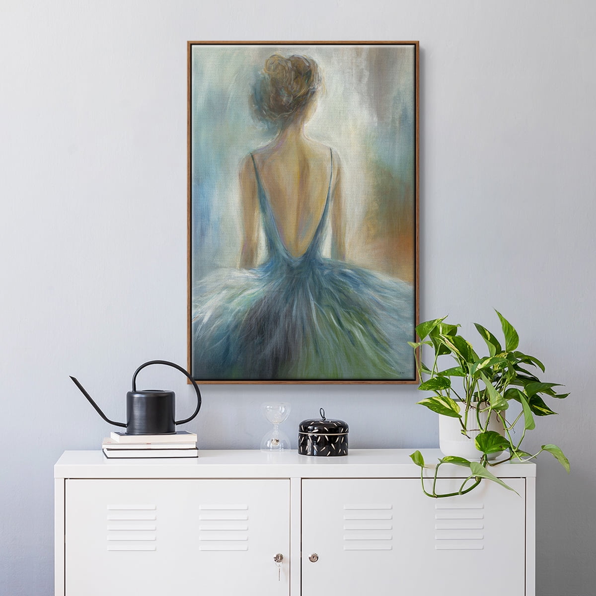 Lady in Blue Framed Premium Gallery Wrapped Canvas - Ready to Hang - 27 x 41 - Walnut Floating Frame