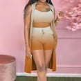 thumbnail image 2 of Women Ribbed 3 Piece Outfits Camisole Sleeveless Open Front Cardigan Tights Short Pants Matching Sets Tracksuit Clubwear, 2 of 6