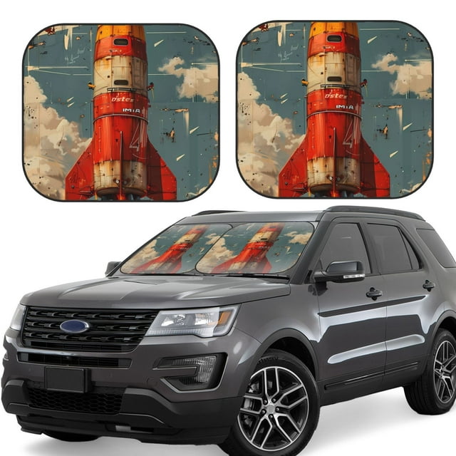 Vsdgher Pare-Soleil de Pare-Brise de Voiture Imprimé de Lancement de Fusée Rouille, Pare-Soleil Réfléchissant Pare-Soleil de Fenêtre Pare-Soleil Protecteur Compatible avec Voitures, Camions, VUS-Moyen