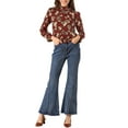thumbnail image 2 of Allegra K Women's Smocked Waist Ruffled Hem Stand Collar Floral Dotted Blouse, 2 of 6