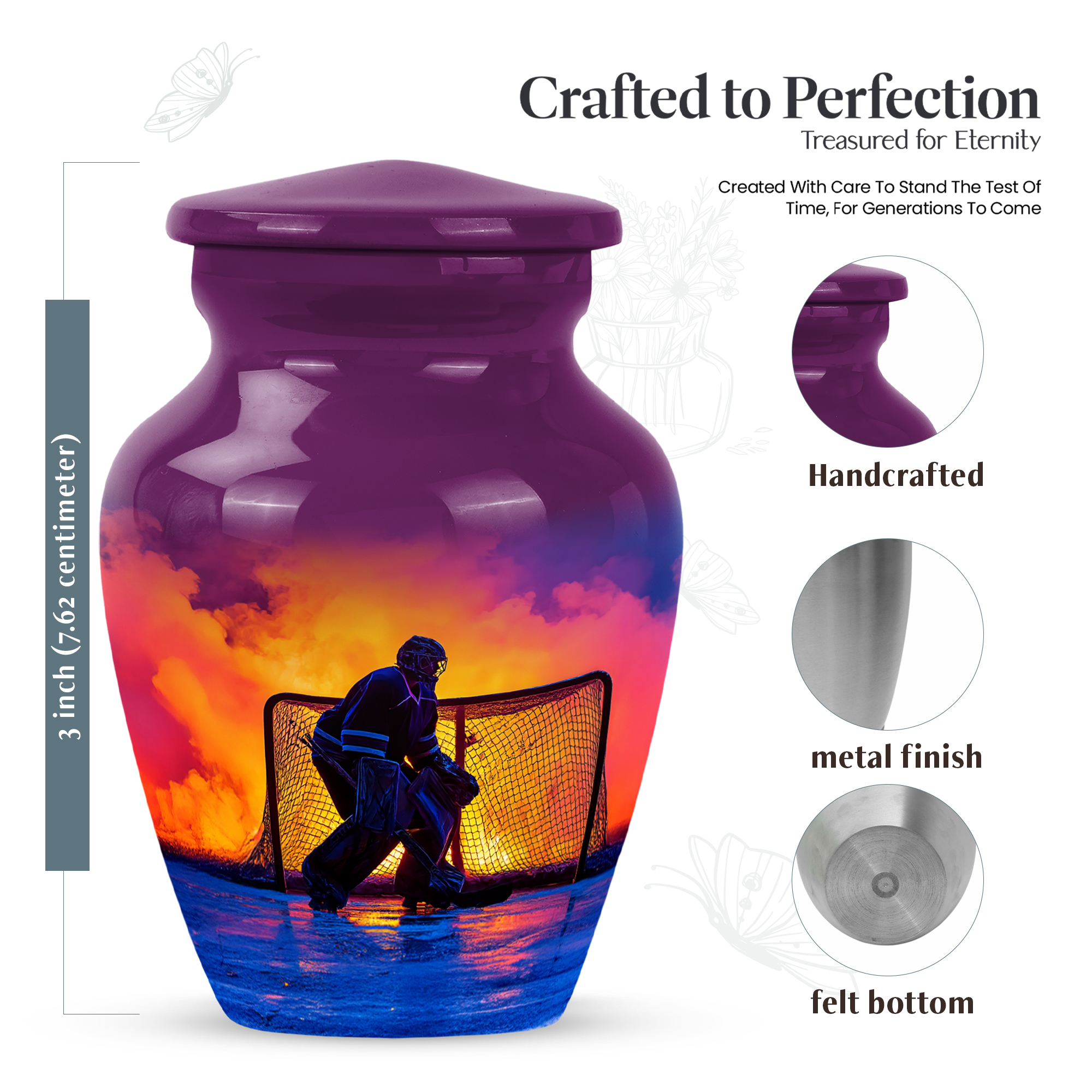 MUKTIVE Ice Hockey Mini Urns for Human Ashes, Purple Small Urn for Ashes for Women, Keepsake Urn for Mother& Father Burial Ash, Goalkeeper Urns for , Funeral, Burial & Memorial Settings