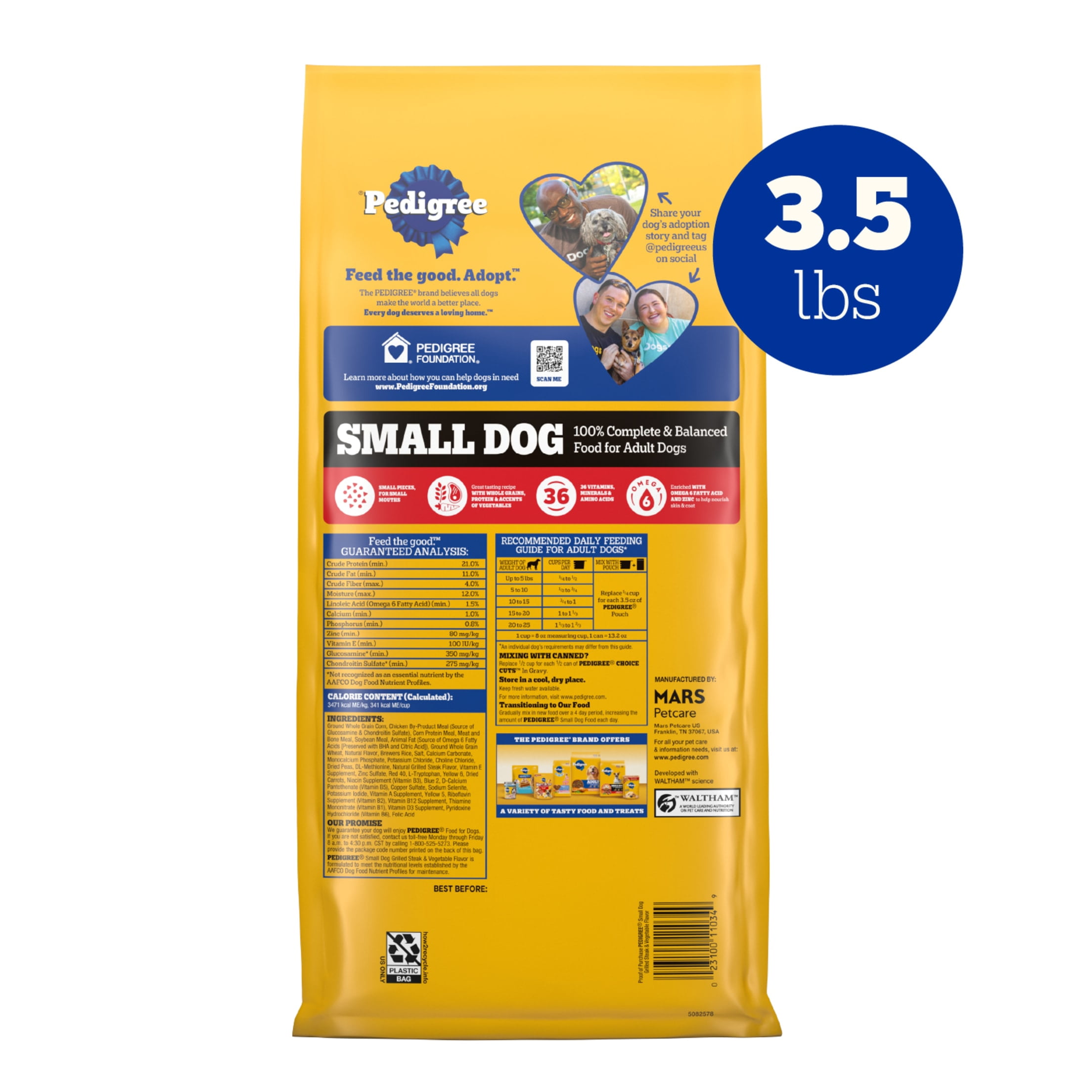 Pedigree Adult Small Dog Dry Dog Food, Grilled Steak and Vegetable Flavor, 3.5 lb Bag