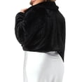 thumbnail image 3 of Agnes Orinda Women's Plus Size Cropped Faux Fur Jacket Lapel Collar Open Front Long Sleeve Soft Fluffy Coat Warm Elegant Wedding Outerwear  1X Black, 3 of 6