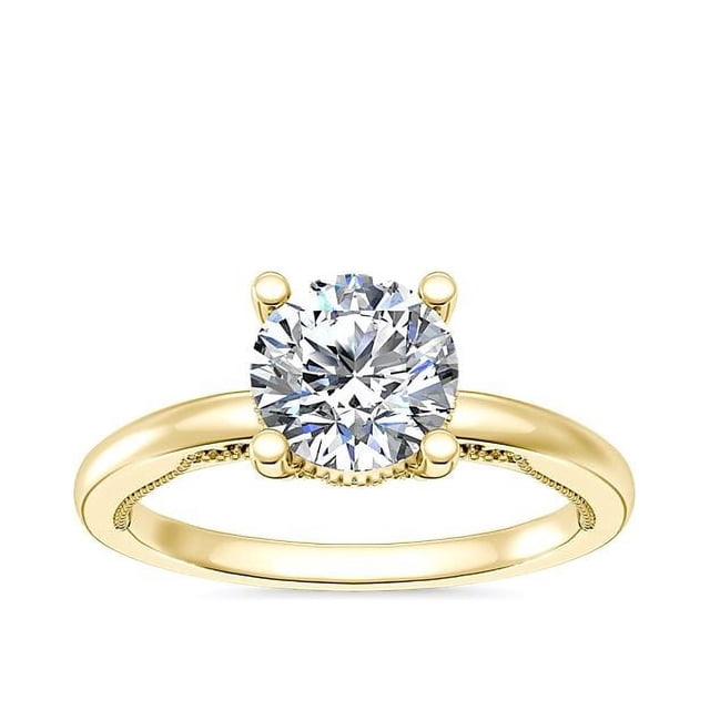1.15 Carat Excellent Round Shape Genuine Diamond Latest Design Solitaire Engagement Ring for Ladies Solid 18K Yellow Gold Size 7.5