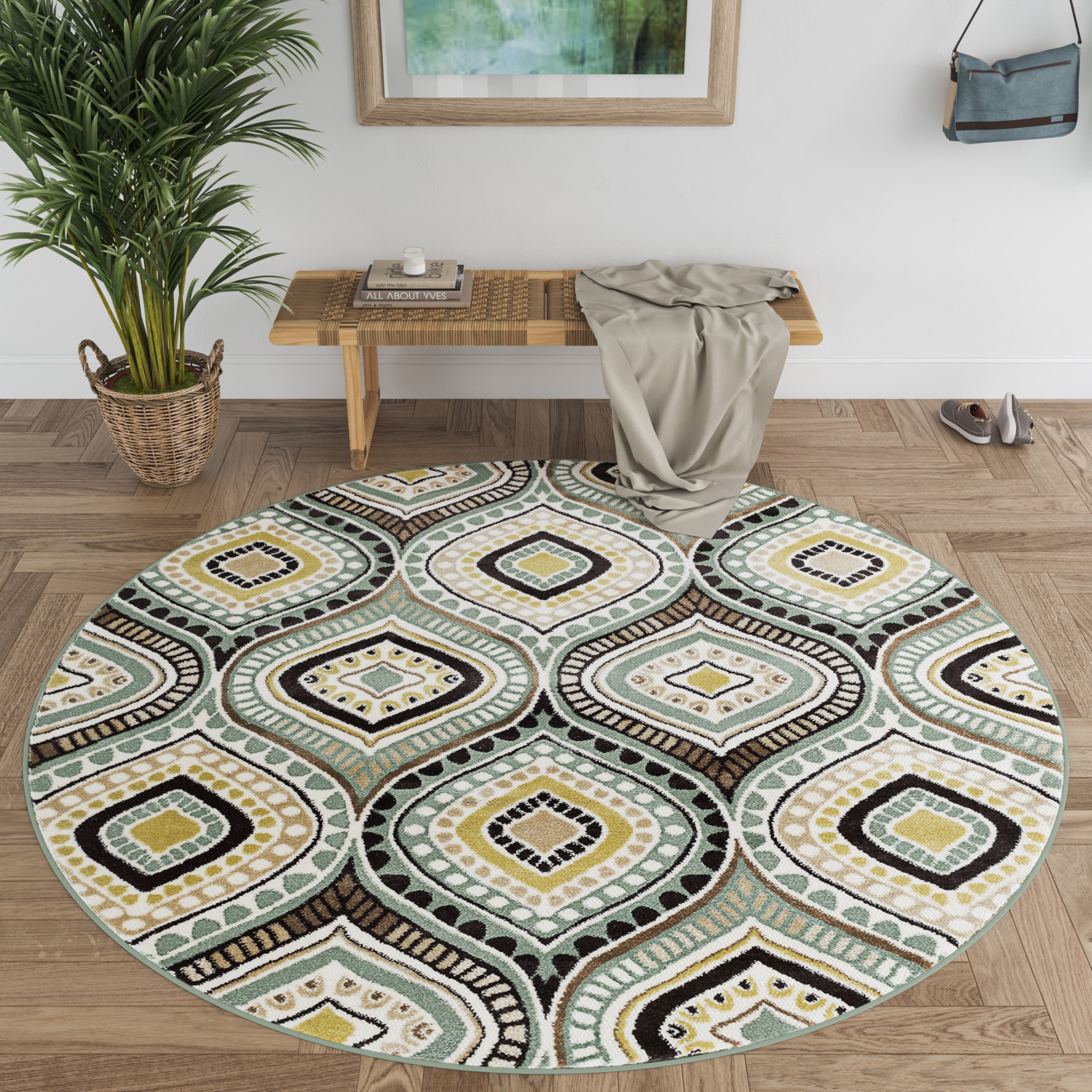 Capri Contemporary 8' Round Multi-Color Polypropylene Indoor Area Rug